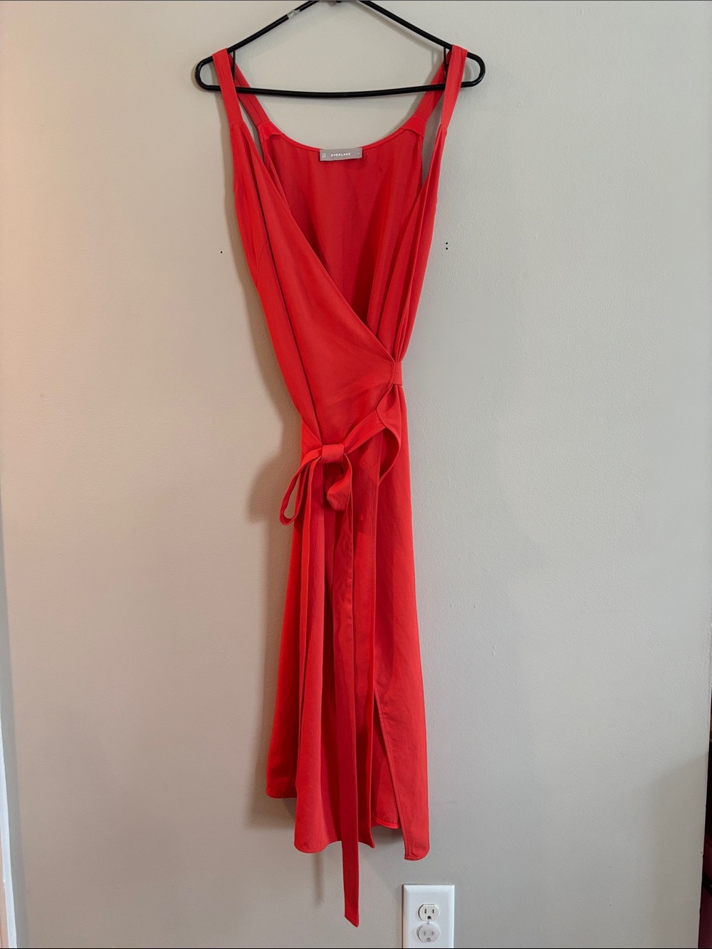 Everlane Coral Sleeveless Wrap Midi Dress with Waist Tie